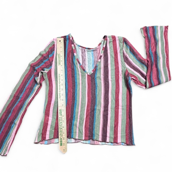 CIDER multi-coloured striped long sleeve top with V-neck and bell sleeves XL - Picture 7 of 8